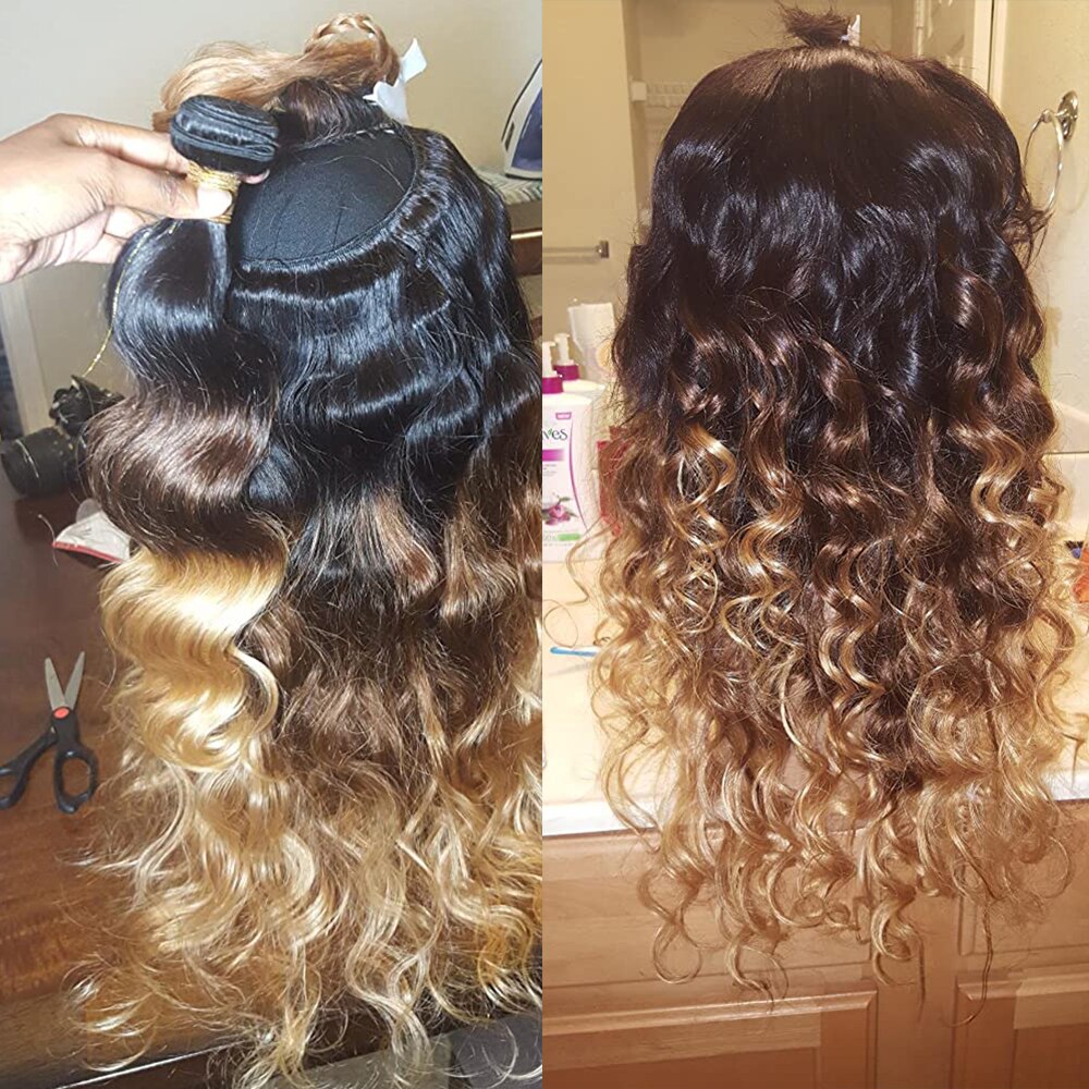 Body Wave Bundles T1b/4/27 Blonde Ombre Human Hair Bundles Deals Remy Hair Extensions Peruvian Brazilian Hair Weave Bundles